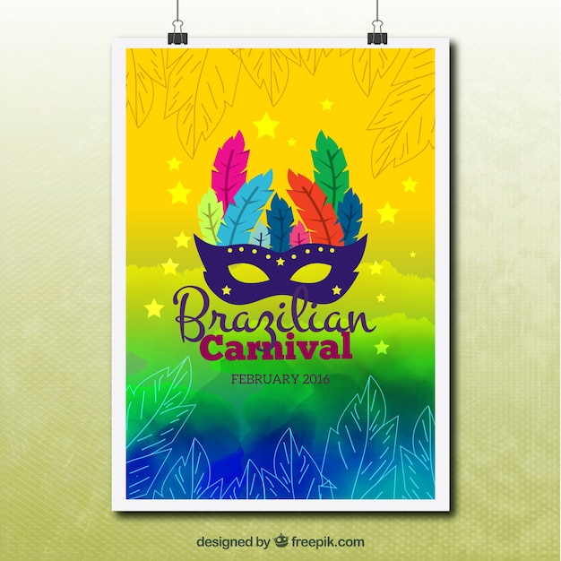 Sketches leaves with carnival mask poster