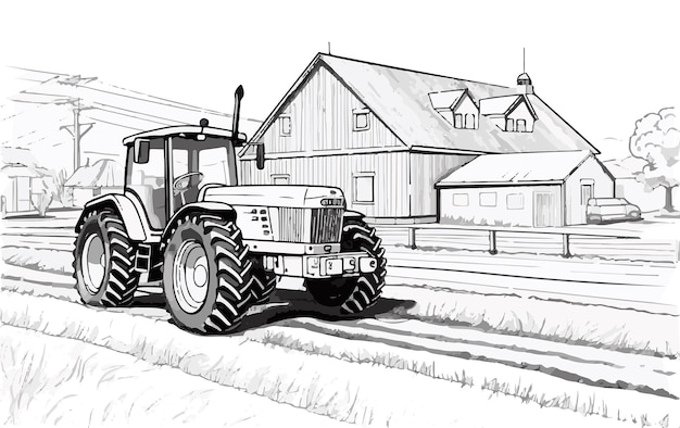 Sketching Tranquility Pencil Art Showcasing Farmers Country Houses Cattle and Serene Living