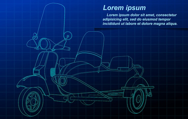 Sketching of vehicle on blueprint background.