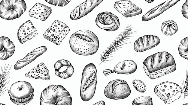 Sketchy Black and White Bakery Seamless Pattern