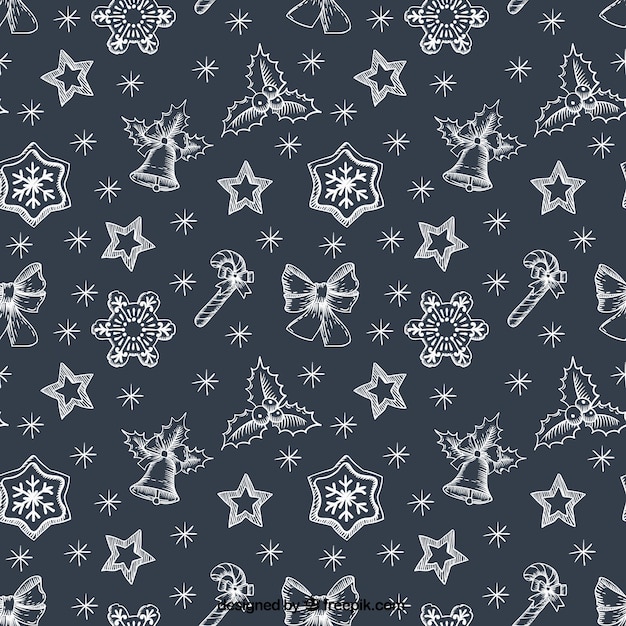 Sketchy christmas pattern in dark blue color