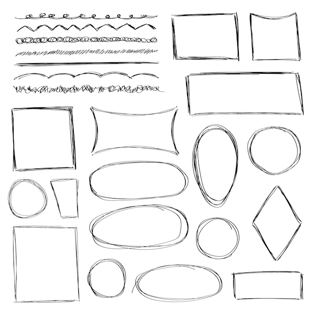 Sketchy hand drawn doodle lines and frames different shape - square, round, rectangle, oval.