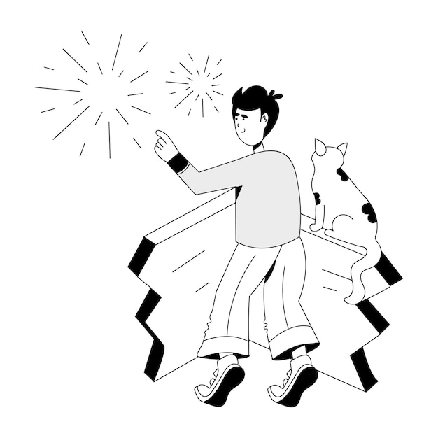 Sketchy illustration of watching fireworks