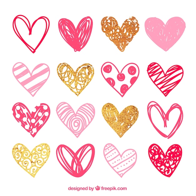 Sketchy pink hearts pack