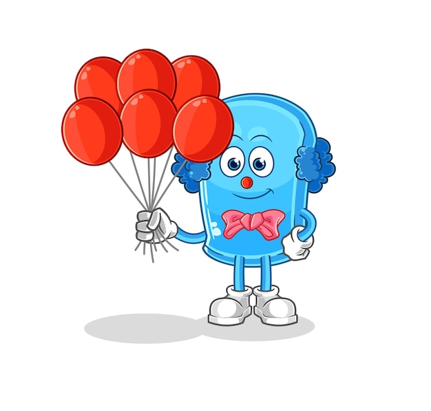 Ski board clown with balloons vector cartoon character