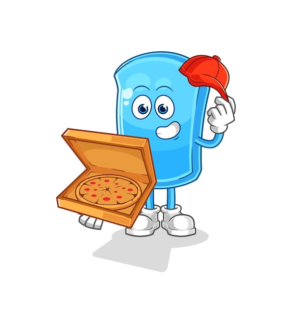 Ski board pizza delivery boy vector cartoon character