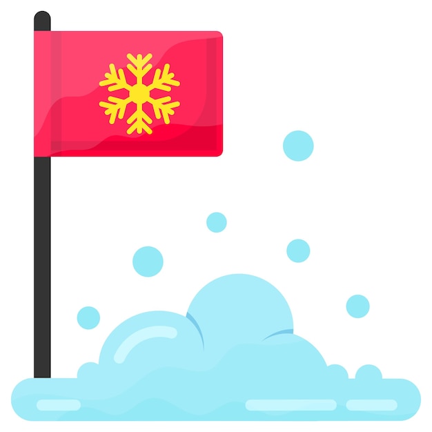 Ski and Snowboard Finish Point Concept Red Flag with Snowflake vector Winter Season Element Snow