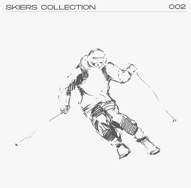 Skier going down the mountain, hand drawn vector illustration, sketch