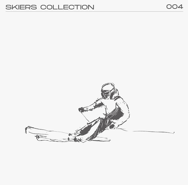 Skier going down the mountain, hand drawn vector illustration, sketch