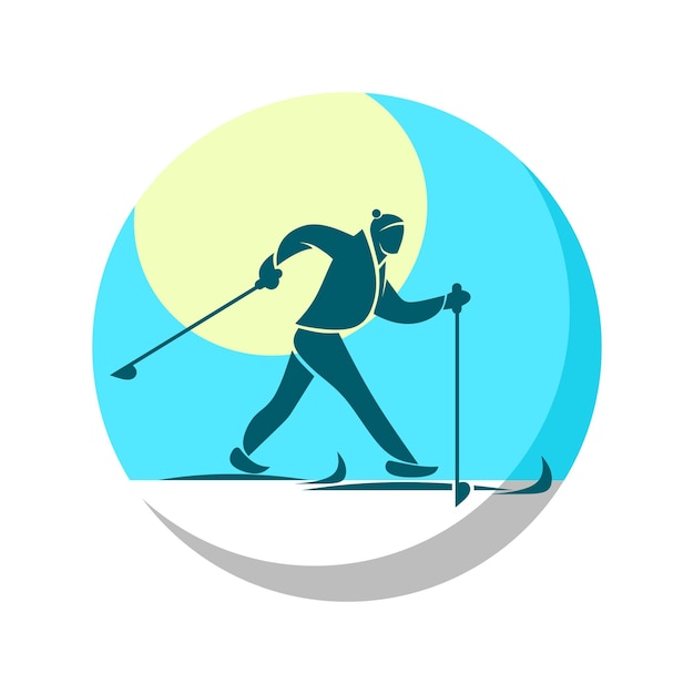 Skier monochrome icon silhouette on a colored background in a circle color vector illustration