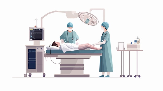 Vector skilled female surgeon performing surgery on patient in hospital operating room