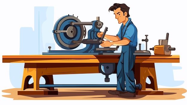 Skilled Machinist Operating Lathe in Industrial Factory Setting