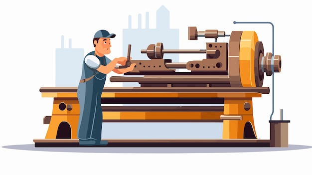 Skilled Machinist Operating Lathe in Industrial Factory Setting