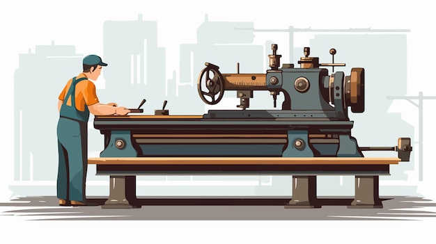 Skilled Machinist Operating Lathe in Industrial Factory Setting