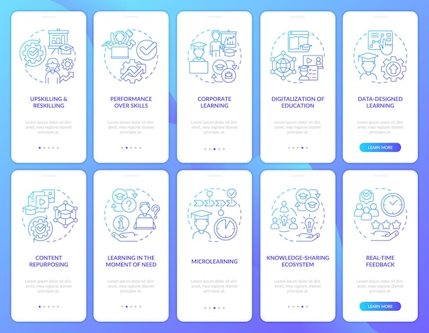 Skills for career success blue gradient onboarding mobile app screen set