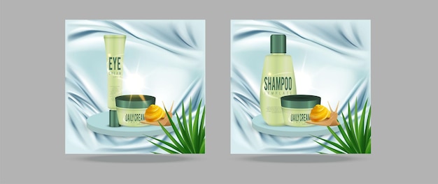 Skin care product set ads with white bottles illustration