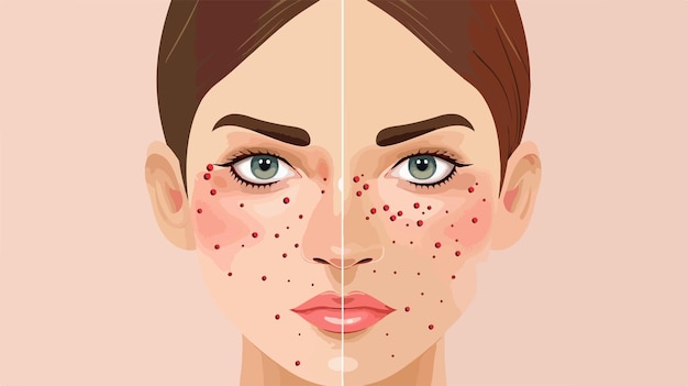 Vector skin comparison normal vs acne professional medical image for dermatology clinics and skincare brand