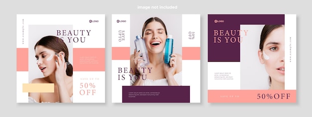 Skincare beauty promotion banner social media pack template premium