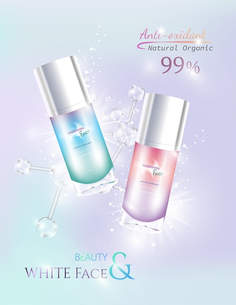 Skincare. Glass bottle sprays with Abstract pastel background for cosmetic product with 3d packaging vector illustration