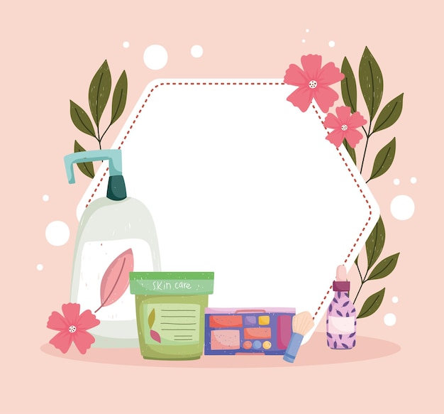 Vector skincare products floral badge