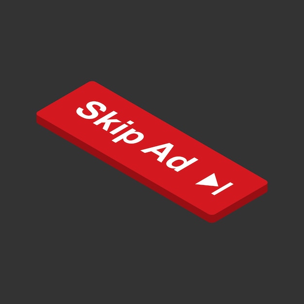 Skip Ad red button icon in isometric. Skip Ad symbol isolated on dark background. Vector EPS 10