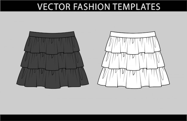 SKIRT fashion flat sketch template,RUFFLED SKIRT DESIGN