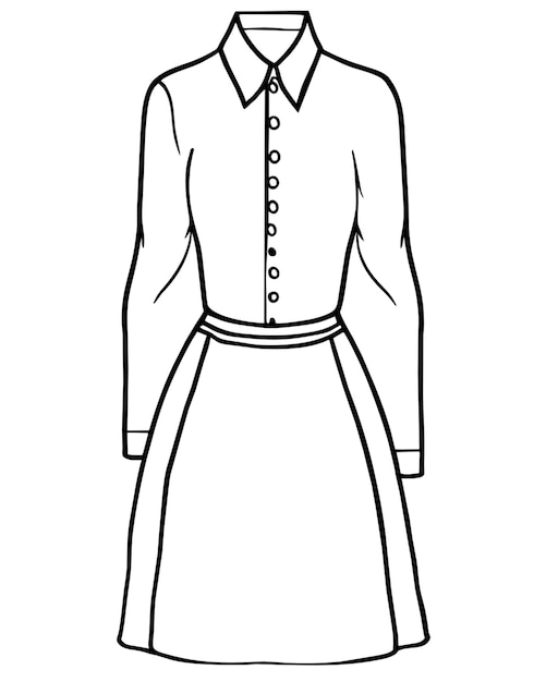 skirt shirt drawing women long vector illustration line art