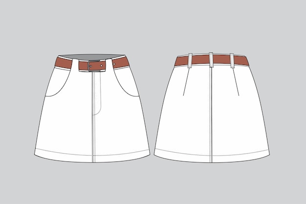 skirt vector belted skirt technical fashion illustration