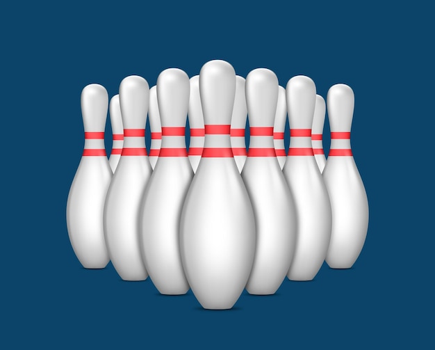 Skittles for bowling realistic set White kegling pins Element for leisure or bowling tournament