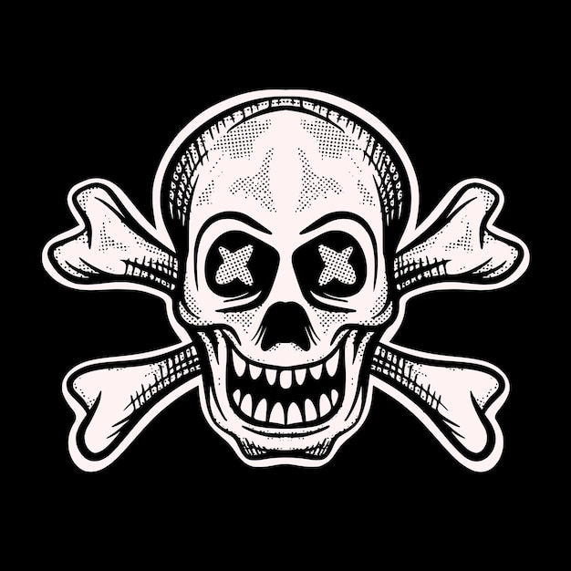 skull art Illustration hand drawn black and white vector for tattoo, sticker, logo etc