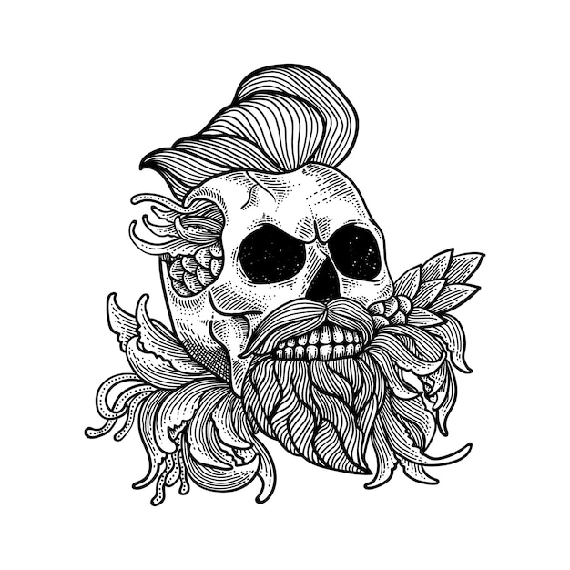 skull artwork line art for tattoo and t shirt premium