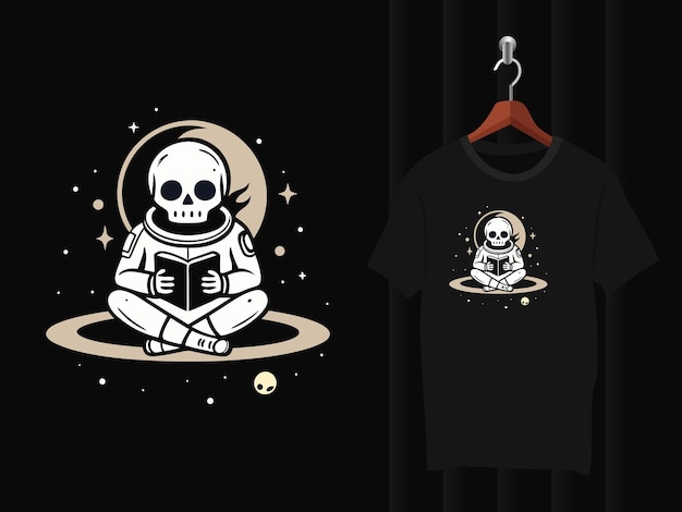 skull Astronaut reading book t shirt design artwork