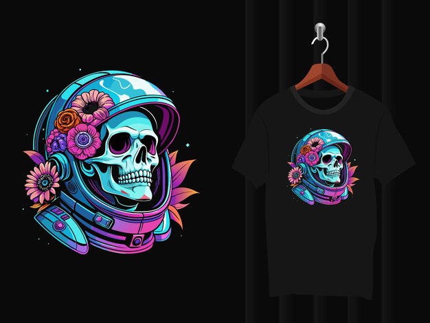 Vector skull astronaut with flowers t shirt design artwork