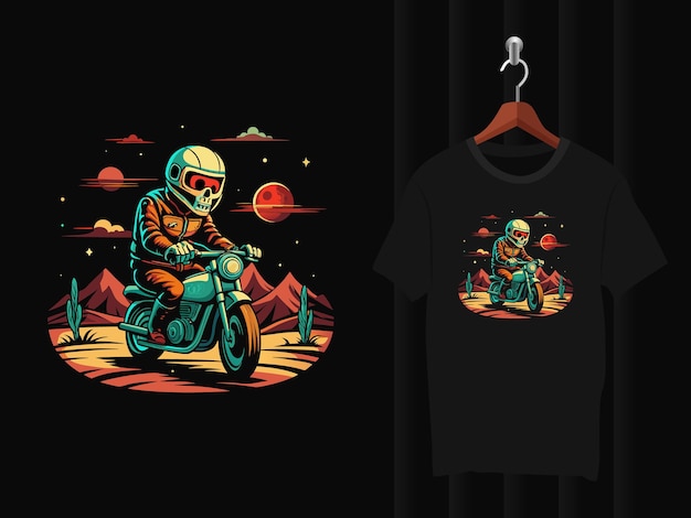 skull astronaut with Motorcycle t shirt design artwork