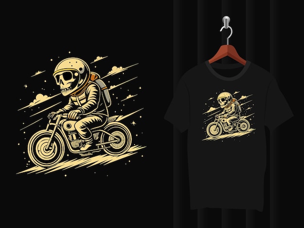 skull astronaut with Motorcycle t shirt design artwork