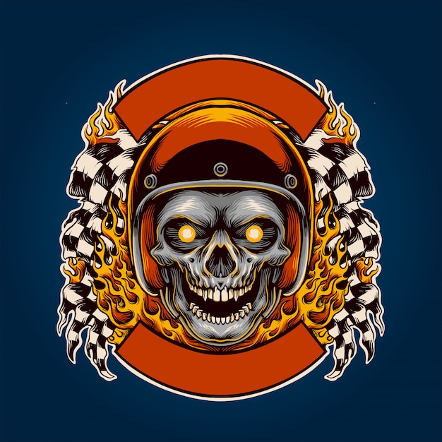 skull biker in flame