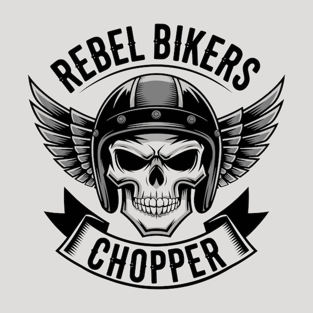 Vector skull biker helmet with wings chopper rebel vector design