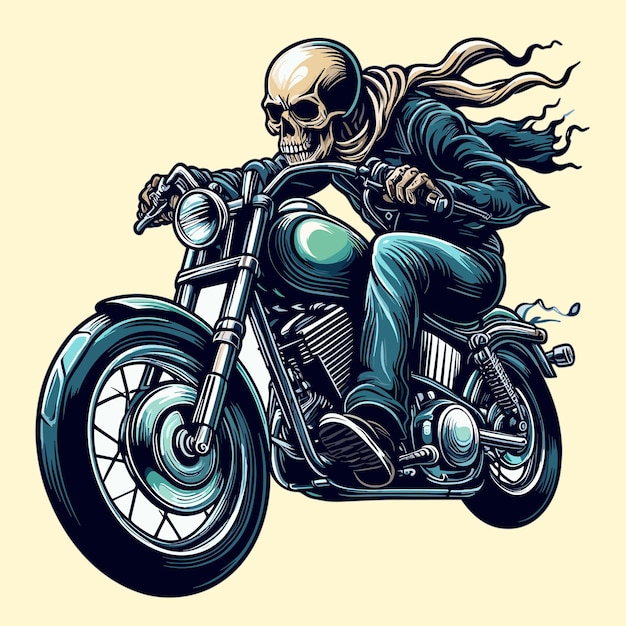 Skull biker riding motorcycle illustration biker t shirt design