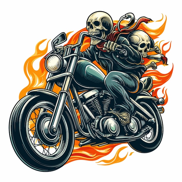 Skull biker riding motorcycle illustration biker t shirt design