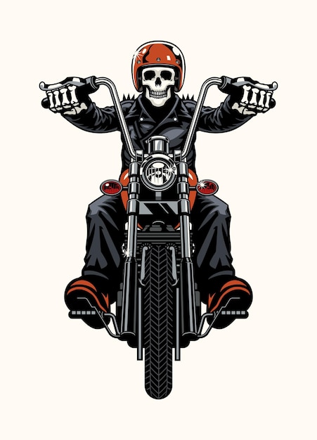 Skull Biker Riding the Vintage Motorcycle