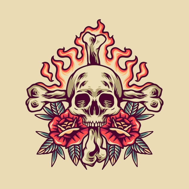 Skull And Bones Retro Illustration