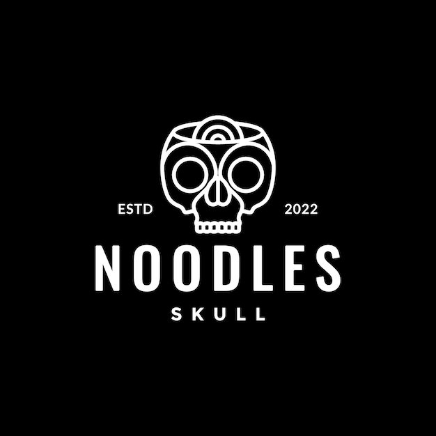 Skull bowl noodle spicy food line art minimalist logo design vector