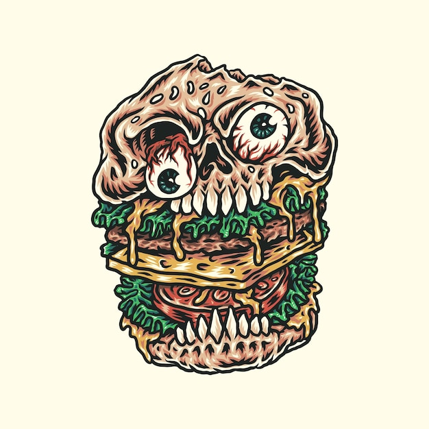 Skull burger hand drawn