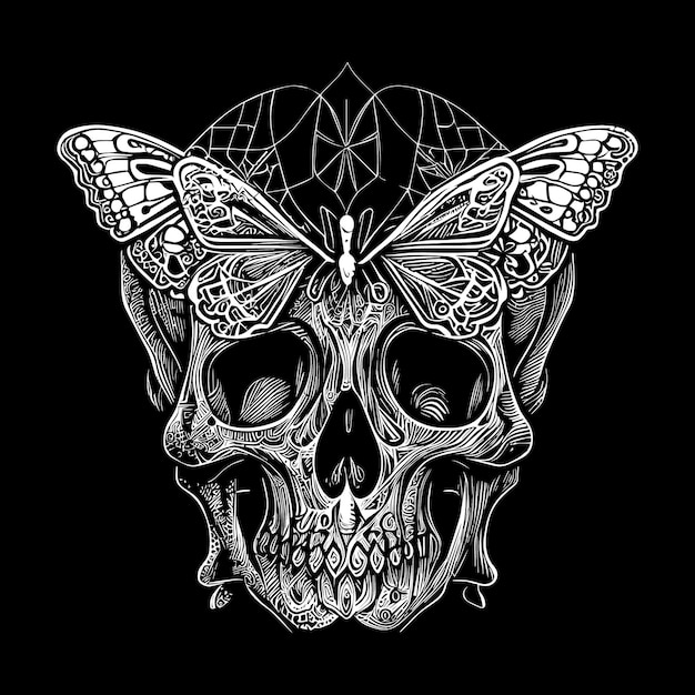 Skull and butterfly tattoo beauty and death unite, symbolizing transformation and life's fleeting