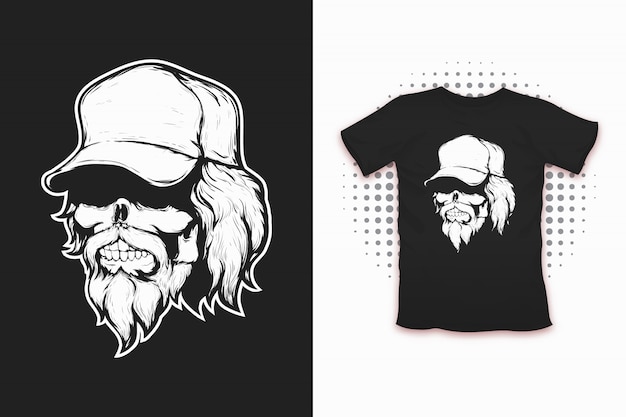 Skull in cap print for t-shirt