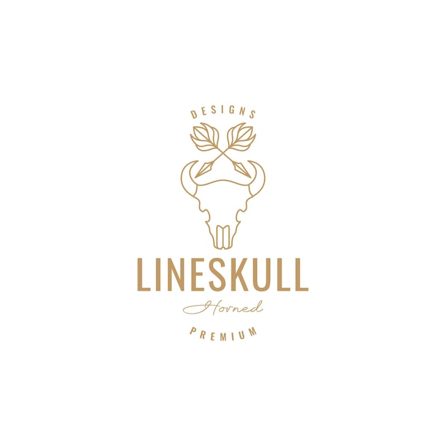 Skull cattle bull cow with arrows hipster line logo design vector