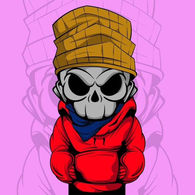 SKULL CHARACTER WITH RED HOODIE