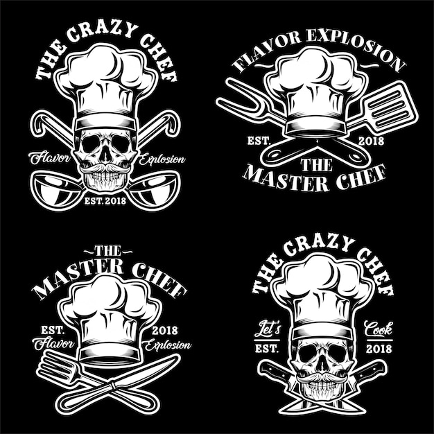 skull chef hat logo vector set illustration