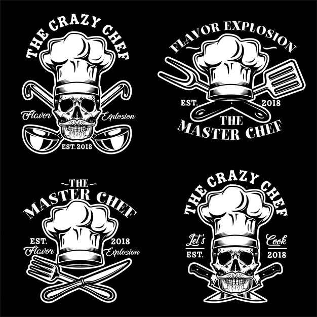 Vector skull chef hat logo vector set illustration