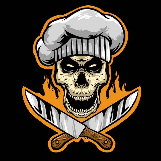 skull chef with knifes logo mascot 